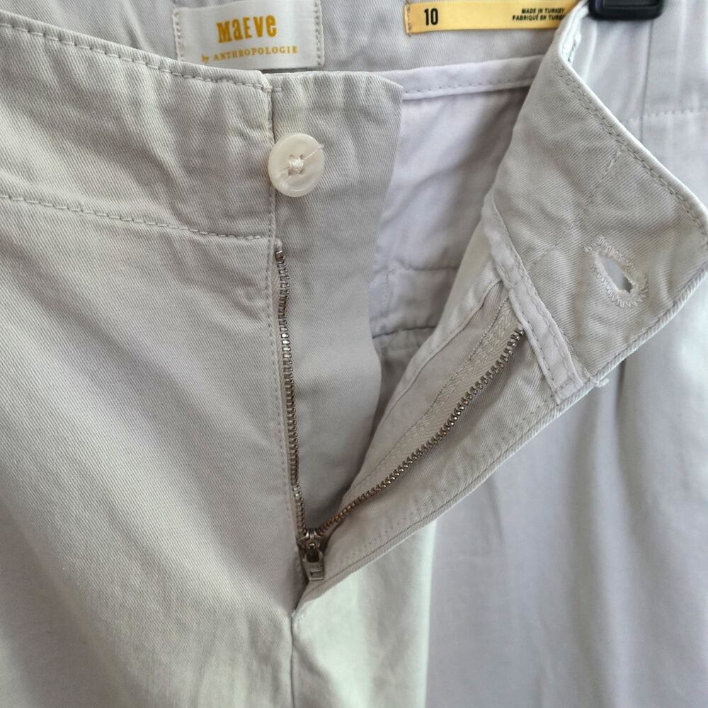 Maeve Anthropologie Pleated Wide-Leg Chino Trousers 100% Cotton Womens 10 Casual - Picture 9 of 13